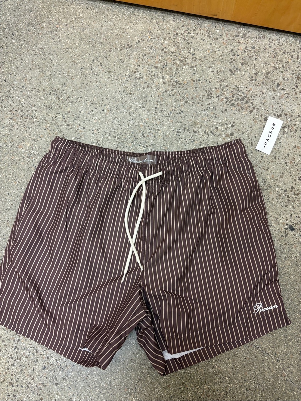 Pacsun Brown Pinstripe Swim Trunks